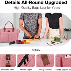 Lunch Bags for Women Insulated Thermal Lunch Tote Bag with Shoulder Strap Upgrade Large Lunch Box Container Drinks Holder for Adults Men Work College Picnic Beach Park, Pink