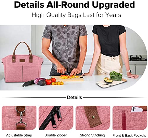 Lunch Bags for Women Insulated Thermal Lunch Tote Bag with Shoulder Strap Upgrade Large Lunch Box Container Drinks Holder for Adults Men Work College Picnic Beach Park, Pink