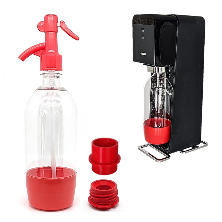 Sodafall Seltzer bottle with converter adapter for SodaStream machines/Fizz saver seltzer bottle with dispenser (red)