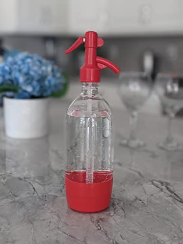 Sodafall Seltzer bottle with converter adapter for SodaStream machines/Fizz saver seltzer bottle with dispenser (red)