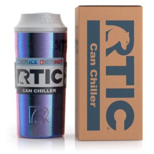 RTIC Can Chiller with Slider Lid, Pacific, Fits Various Sizes Including 12oz, 16oz, & Slim Cans, Double Wall Vacuum Insulated, Stainless Steel, Sweat Proof