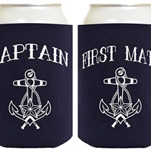 Funny Can Coolie Captain and First Mate Nautical Sailing 2 Pack Can Coolies Navy