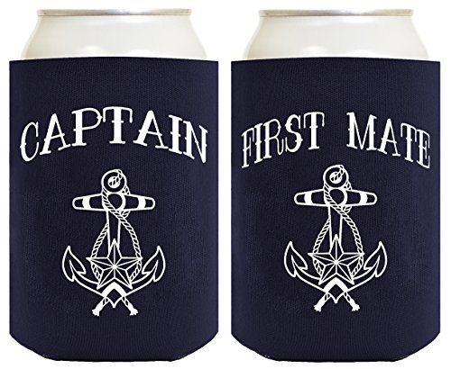 Funny Can Coolie Captain and First Mate Nautical Sailing 2 Pack Can Coolies Navy