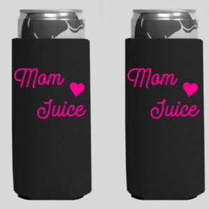 Mom Juice Mom Fuel Skinny Slim Tall Beer Can Cooler Beverage Insulators Holder for White Claw Truly Red Bull 12oz (Black)