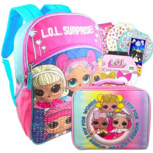 lol surprise backpack and lunch box set - 4 pc bundle with 16” lol surprise backpack, lunch box, stickers, and more | lol surprise school supplies