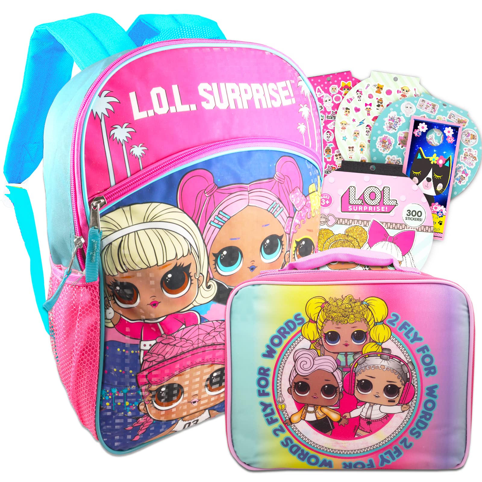 LOL Surprise Backpack and Lunch Box Set - 4 Pc Bundle with 16” LOL Surprise Backpack, Lunch Box, Stickers, and More | LOL Surprise School Supplies