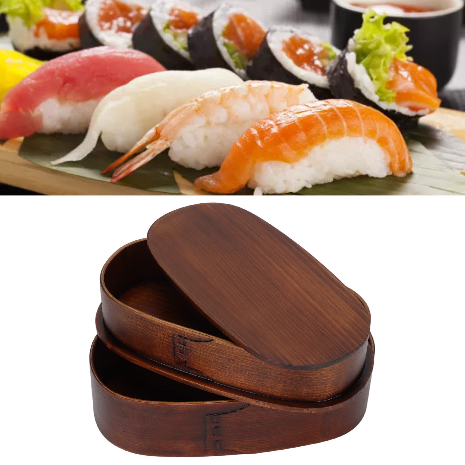 Yosoo 2 Layer Wooden Japanese Bento Box, Food Storage Containers, Easy to Carry, for Hiking, Climbing, Camping, Lake Fishing, Construction Sites, Picnics