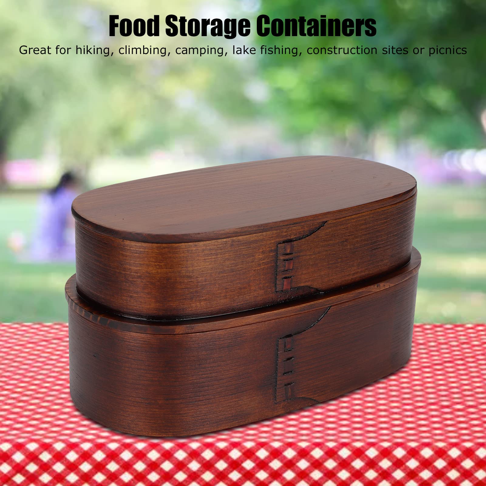 Yosoo 2 Layer Wooden Japanese Bento Box, Food Storage Containers, Easy to Carry, for Hiking, Climbing, Camping, Lake Fishing, Construction Sites, Picnics
