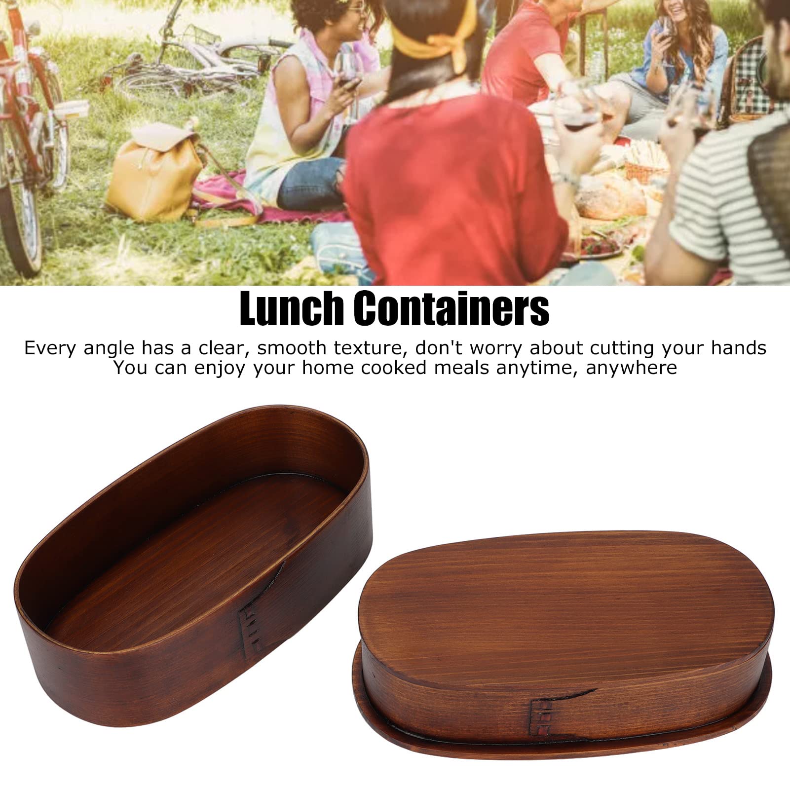 Yosoo 2 Layer Wooden Japanese Bento Box, Food Storage Containers, Easy to Carry, for Hiking, Climbing, Camping, Lake Fishing, Construction Sites, Picnics