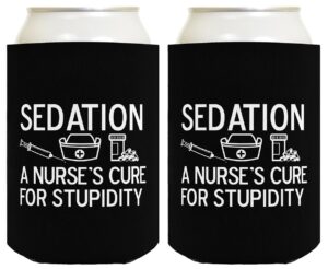 funny beer coolie sedation fixes stupid nurse gift 2 pack can coolies drink coolers black