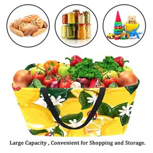 RATGDN Reusable Grocery Bags Yellow Lemons Ladybug Foldable Washable Large Storage Bins Basket Shopping Tote Bag