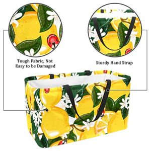 RATGDN Reusable Grocery Bags Yellow Lemons Ladybug Foldable Washable Large Storage Bins Basket Shopping Tote Bag