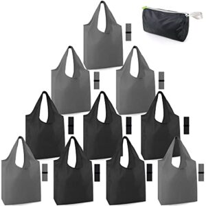 beegreen x-large 10 pack black & grey reusable shopping bags with storage pouch & elastic band reusable grocery bags bulk wholesale 50lbs foldable fabric bags machine washable