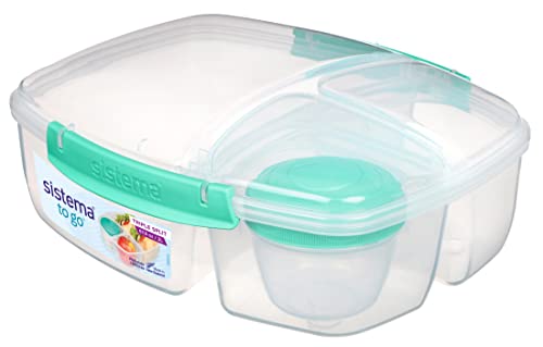 Sistema to Go Triple Split Lunch Box with Yoghurt Pot, 2L - Assorted Colour