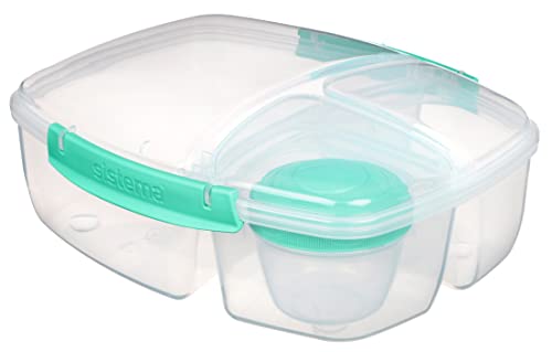 Sistema to Go Triple Split Lunch Box with Yoghurt Pot, 2L - Assorted Colour