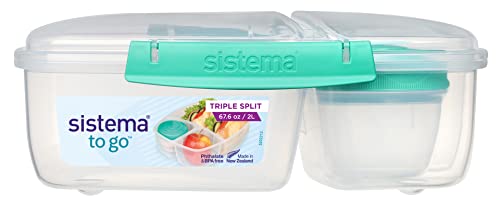 Sistema to Go Triple Split Lunch Box with Yoghurt Pot, 2L - Assorted Colour