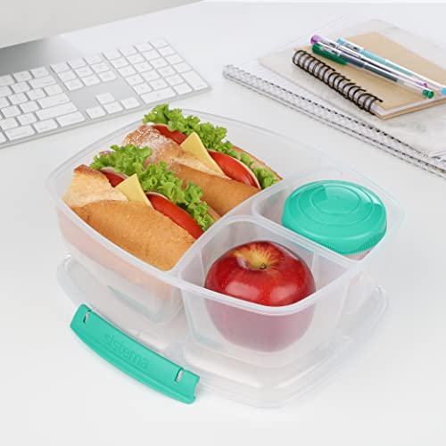 Sistema to Go Triple Split Lunch Box with Yoghurt Pot, 2L - Assorted Colour