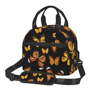 uxvwkqw yellow butterfly lunch box portable waterproof insulated neoprene lunch bags for women/men/girls/boys school work travel camping picnic