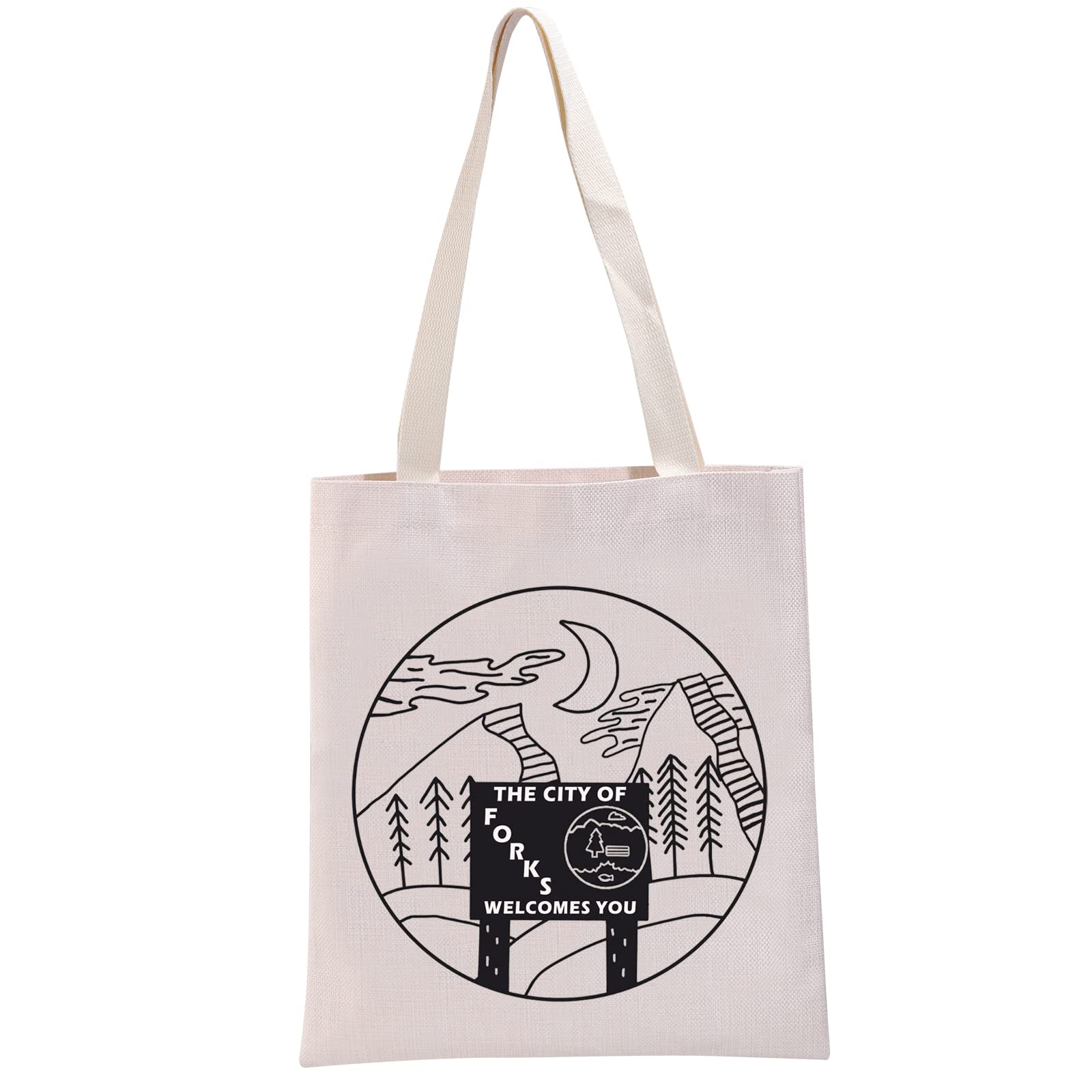 G2TUP Vampire Movie Inspired Gift The City Of Forks Welcome You Reusable Canvas Tote Bag Forks Washington Handbag TV Show Merchandise (Forks Handbag)