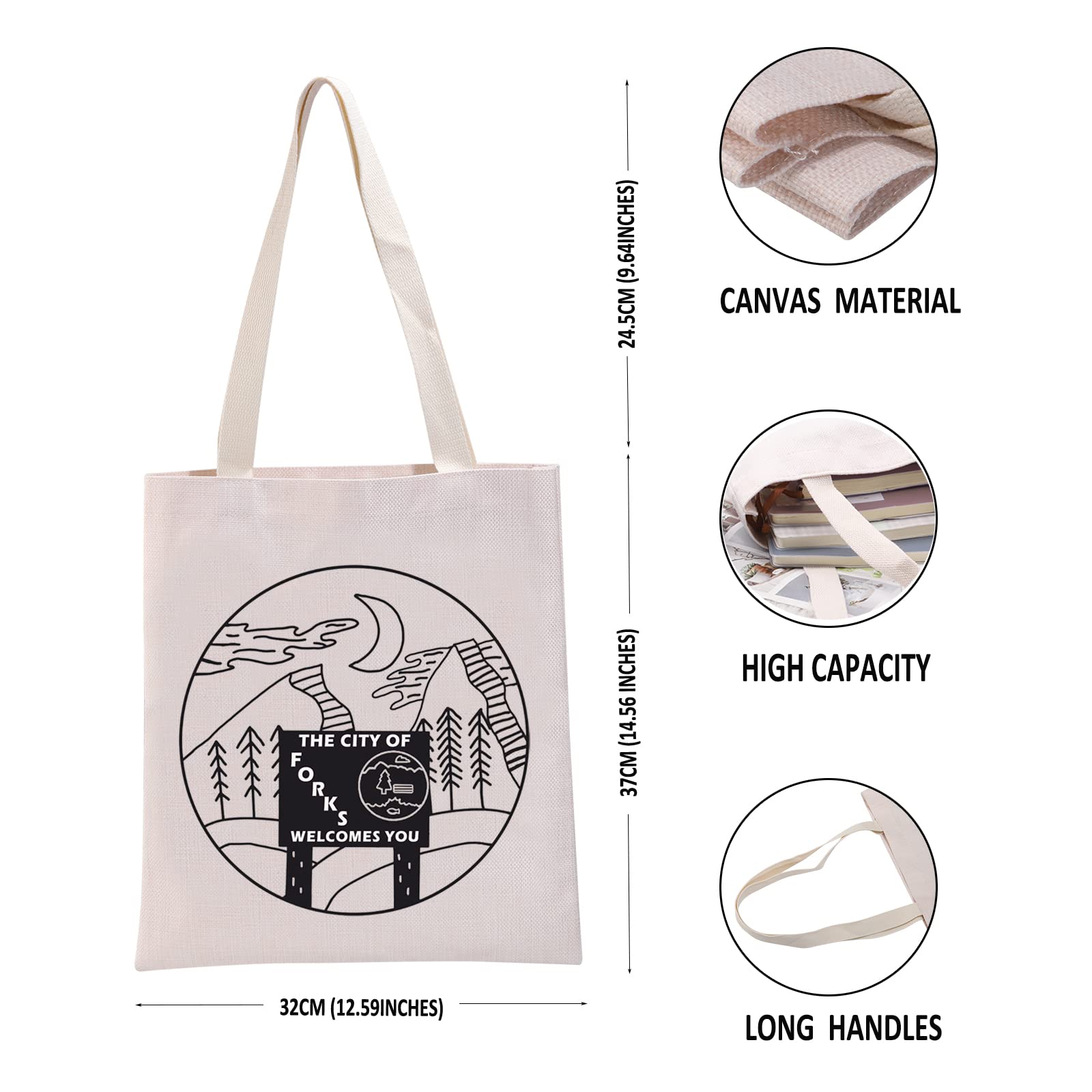 G2TUP Vampire Movie Inspired Gift The City Of Forks Welcome You Reusable Canvas Tote Bag Forks Washington Handbag TV Show Merchandise (Forks Handbag)