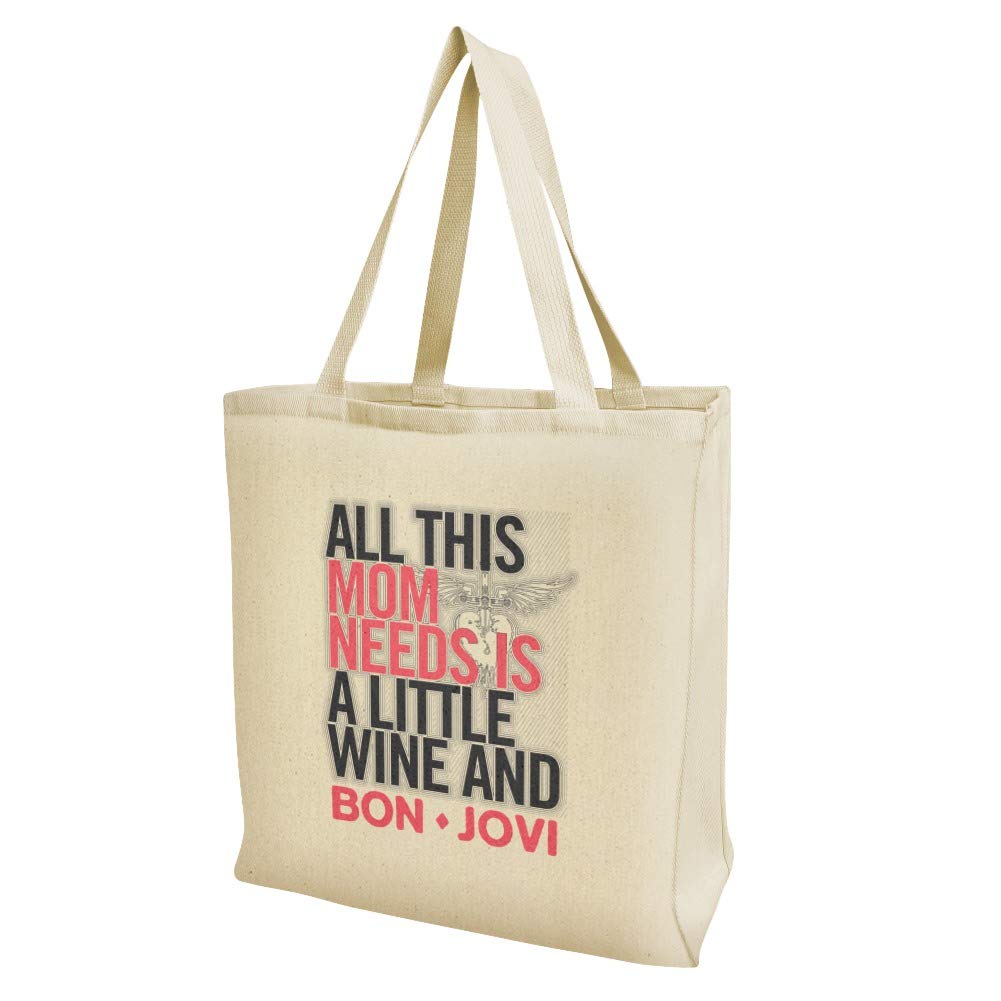 GRAPHICS & MORE Bon Jovi Mom Needs Wine and Jovi Grocery Travel Reusable Tote Bag