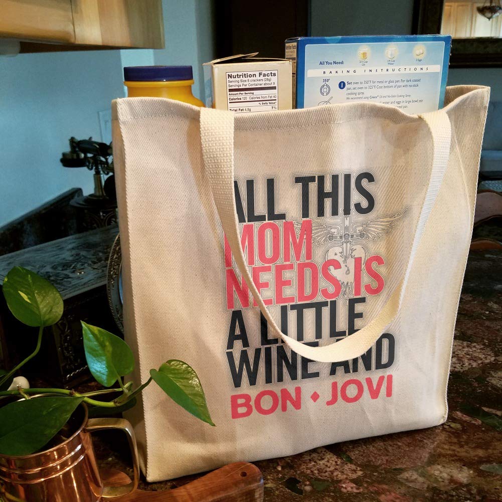 GRAPHICS & MORE Bon Jovi Mom Needs Wine and Jovi Grocery Travel Reusable Tote Bag