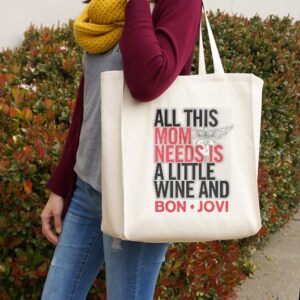 GRAPHICS & MORE Bon Jovi Mom Needs Wine and Jovi Grocery Travel Reusable Tote Bag