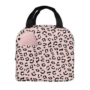 jshxjbwr pink leopard skin pattern portable lunch bag for women men pink insulated cooler tote bag reusable lunch box for travel/picnic/work/hiking/office