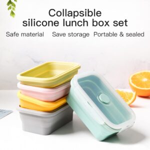 Duoyou Collapsible Silicone Lunch Bento Box, Portable Food Storage Container Outdoor Picnic Box Space Saving, Microwave, Dishwasher and Freezer Safe, 3 Pcs Set (Pink)