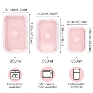 Duoyou Collapsible Silicone Lunch Bento Box, Portable Food Storage Container Outdoor Picnic Box Space Saving, Microwave, Dishwasher and Freezer Safe, 3 Pcs Set (Pink)