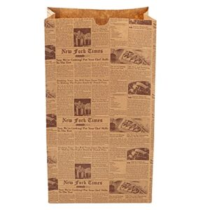 Restaurantware Bag Tek 12 Lb Disposable Lunch Bags 100 Sturdy Take Out Bags - Flat Bottom Microwavable Kraft Newsprint Design Paper Bags Freezable Great For Restaurants Cafes And Bakeries