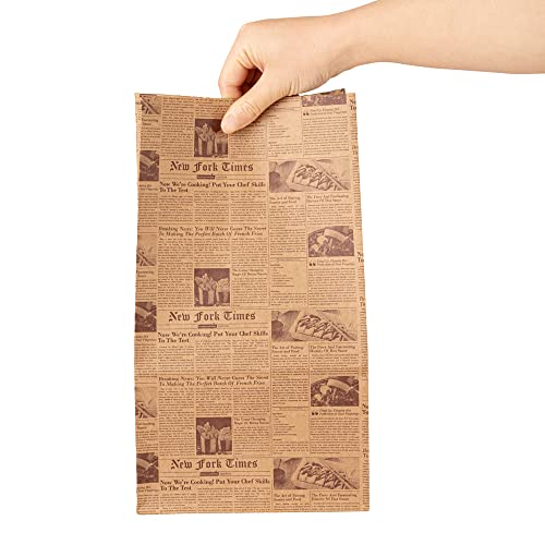 Restaurantware Bag Tek 12 Lb Disposable Lunch Bags 100 Sturdy Take Out Bags - Flat Bottom Microwavable Kraft Newsprint Design Paper Bags Freezable Great For Restaurants Cafes And Bakeries