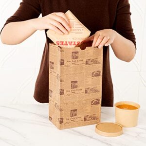 Restaurantware Bag Tek 12 Lb Disposable Lunch Bags 100 Sturdy Take Out Bags - Flat Bottom Microwavable Kraft Newsprint Design Paper Bags Freezable Great For Restaurants Cafes And Bakeries