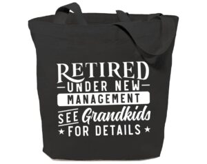 gxvuis retired under new management canvas tote bag for women reusable eco-friendly grocery shopping bags retirement gifts black