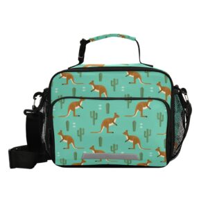 glaphy kangaroo and cactus lunch bag, cooler lunch box insulated lunch tote bags food container for men women kids