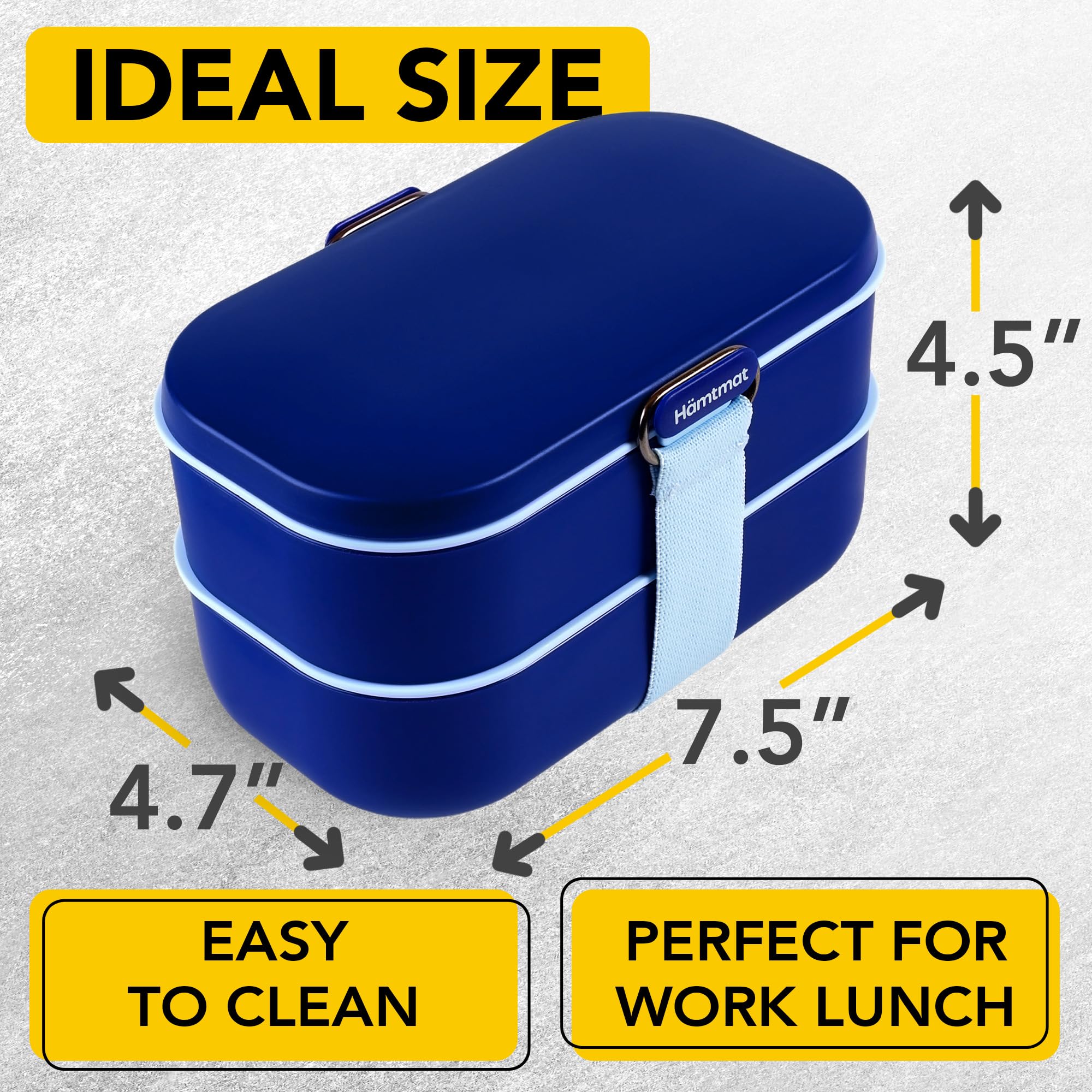 HÄMTMAT Bento Box Adult Lunch Boxes - Japanese Lunch Containers for Adults Lunchbox Set for Meal Prep Cute Stackable Container Insulated Microwave Safe Leak Proof Reusable Chopsticks Blue