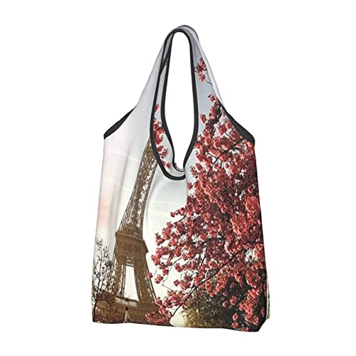 Dorekim Reusable Grocery Bags Eiffel Tower Foldable Shopping Bags Large Groceries Bags Recycling Shopping Totes
