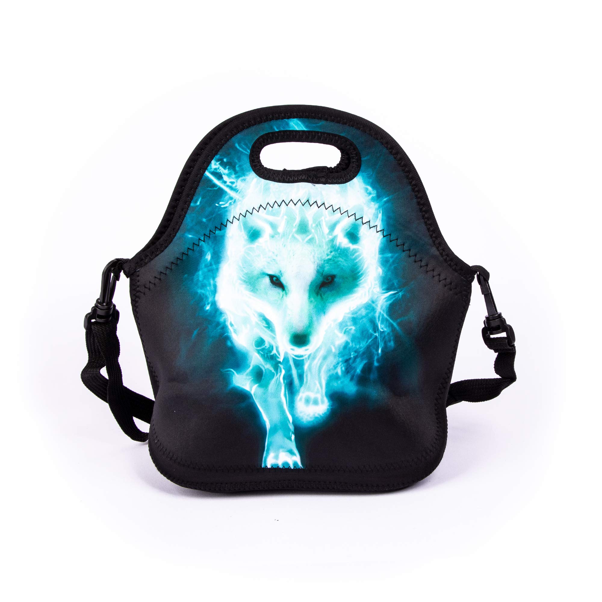 Cool Cyan Wolf Lunch Bag Blue Walking Wolf Lunch Bags for Women Kids Girls Teen Boys Insulated Waterproof Lunch Tote Animal Printed Box for Work Travel and Picnic