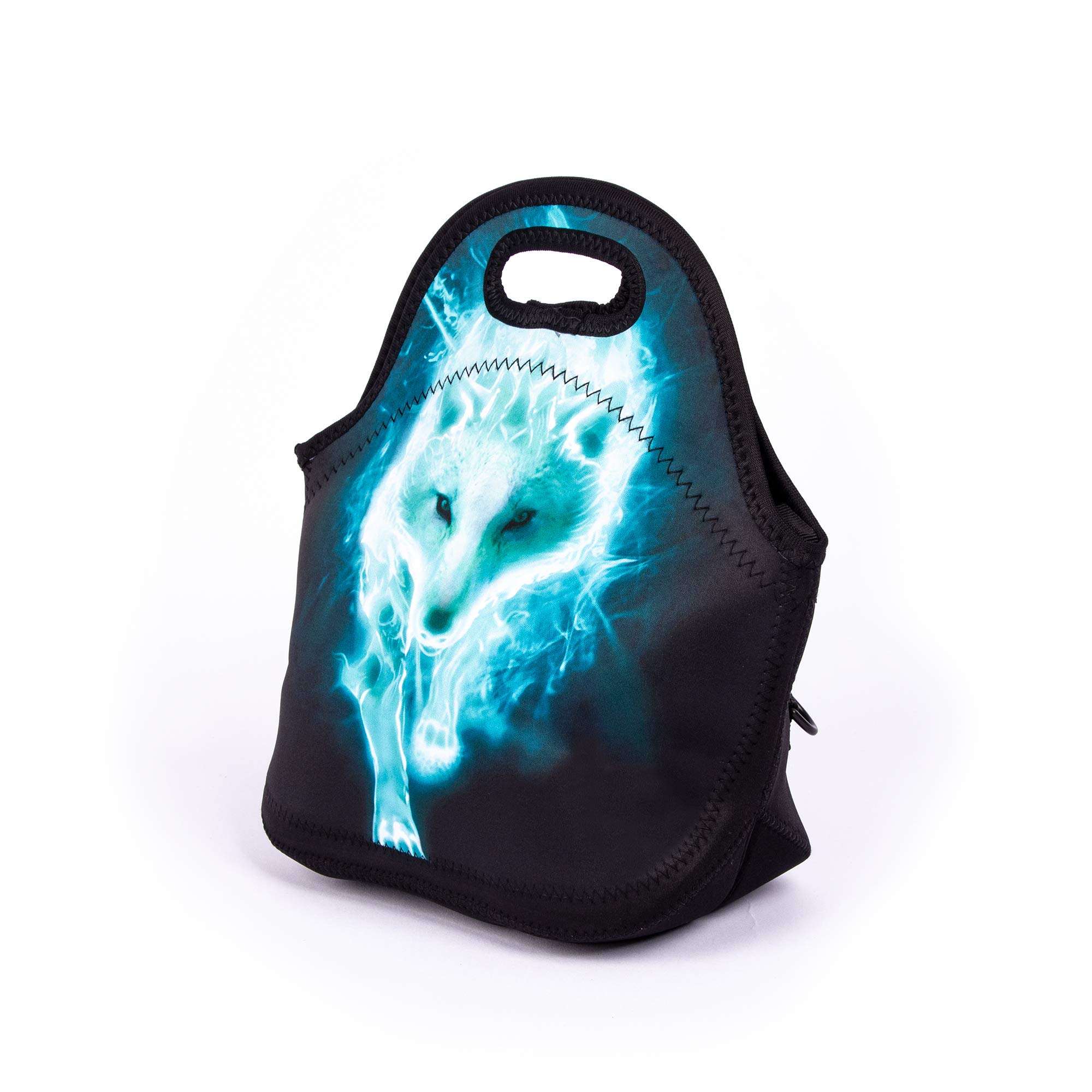 Cool Cyan Wolf Lunch Bag Blue Walking Wolf Lunch Bags for Women Kids Girls Teen Boys Insulated Waterproof Lunch Tote Animal Printed Box for Work Travel and Picnic