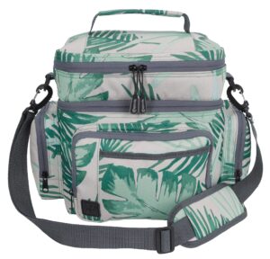 koozie dual compartment cooler lunch bag for women - large double decker insulated lunch box with removable shoulder strap - resuable lunch tote for work, travel, beach, picnic (tropical)