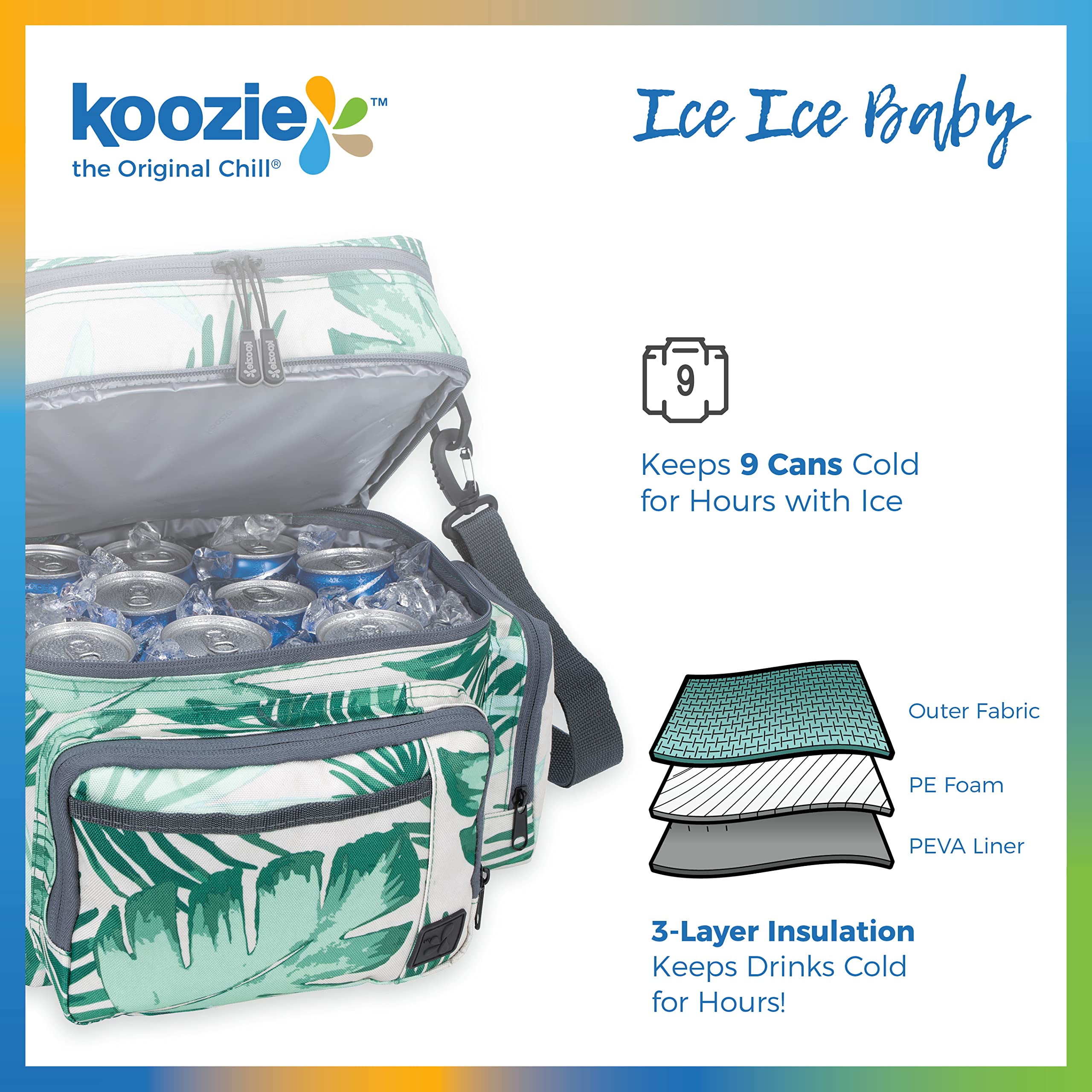 KOOZIE Dual Compartment Cooler Lunch Bag for Women - Large Double Decker Insulated Lunch Box with Removable Shoulder Strap - Resuable Lunch Tote for Work, Travel, Beach, Picnic (Tropical)