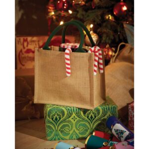 Westford Mill Jute Mini Gift Bag (6 Liters) (One Size) (Natural/Forest Green)