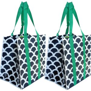 the buti-bag company Extra Large Reusable Shopping Bags Stay Open Premium Wipe Clean (2, Navy Green)