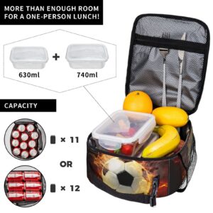 Granbey Soccer Lunch Box for Boys Girls Lunch Bag for Kids Waterproof Reusable Insulated School 3D Football Lunch Box with Side Pocket