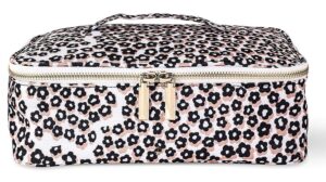 kate spade new york insulated lunch carrier bag for women, travel makeup bag, leopard floral toiletry bag with double zipper close and top handle, flair flora