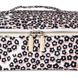 kate spade new york Insulated Lunch Carrier Bag for Women, Travel Makeup Bag, Leopard Floral Toiletry Bag with Double Zipper Close and Top Handle, Flair Flora