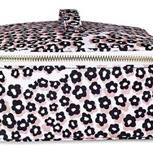 kate spade new york Insulated Lunch Carrier Bag for Women, Travel Makeup Bag, Leopard Floral Toiletry Bag with Double Zipper Close and Top Handle, Flair Flora