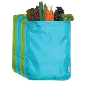 chicobag reusable moisture-locking produce bag w/drawstring closure | perfect for shopping, travel, organization | eco-conscious vegetable & fruit bags | 2 blue, 2 green (pack of 4)