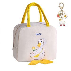 kawaii lunch bag cute duck lunch box insulated bag reusable tote bag for hot or cold work, picnic, travel