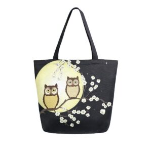 alaza owls on cherry tree branch canvas tote bag top handle purses large totes reusable handbags cotton shoulder bags for women travel work shopping grocery
